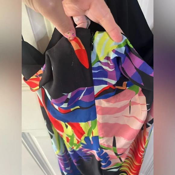 Josie by Natori NWT Black Leaf Halter Jumpsuit size 16 floral colorful women’s - Picture 8 of 11